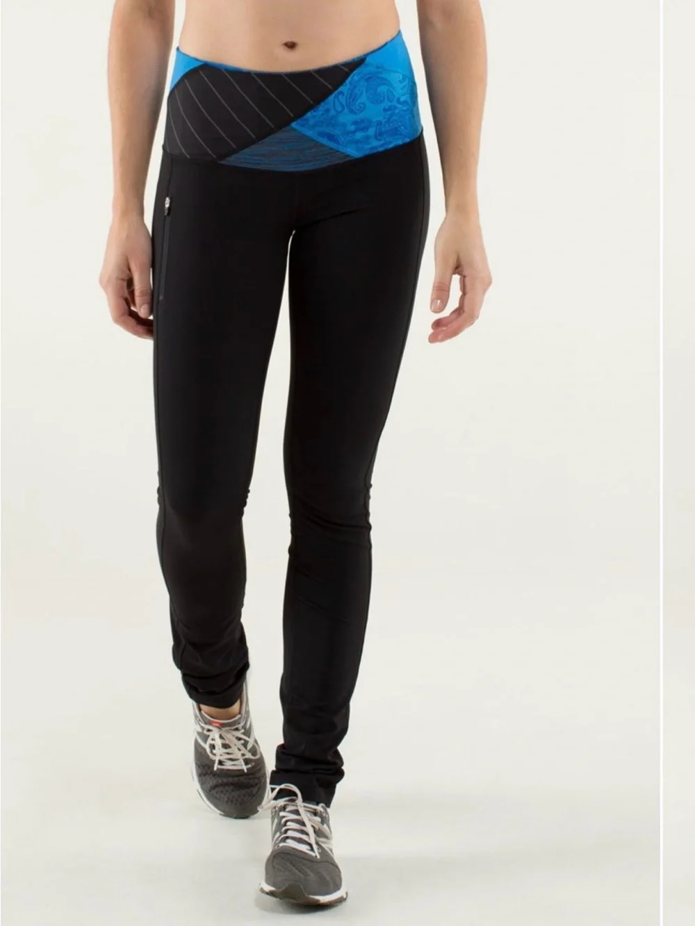 Lululemon Can’t Stop Leggings Black  Cornflower Blue Quilted Waist Size 2 or 4?